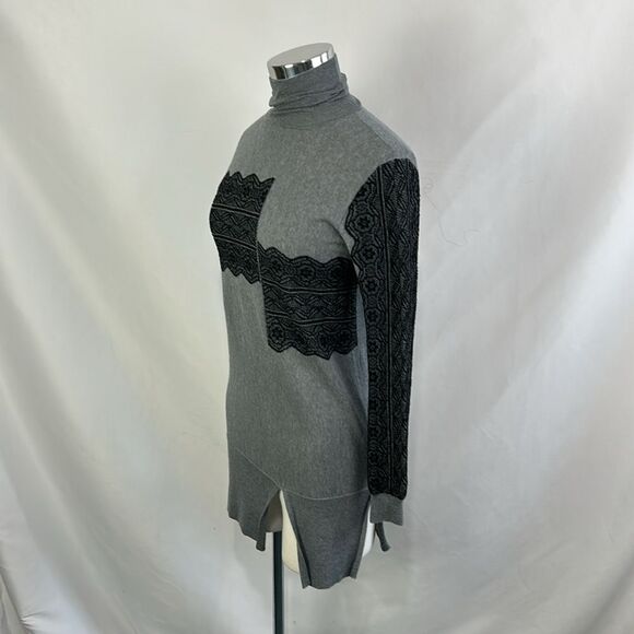 Thakoon Gray With Black Lace Detail Turtle Sweater - Picture 3 of 6